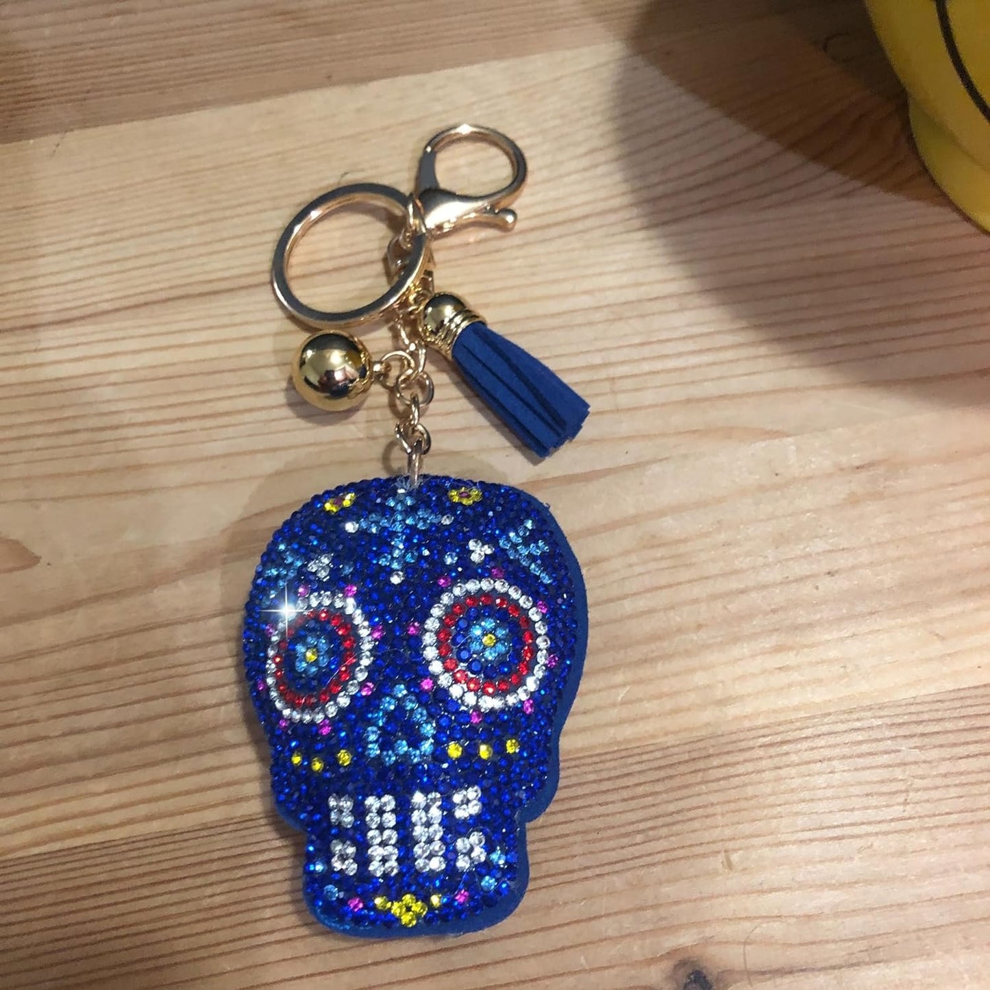 Popfizzy Rhinestone Blue Sugar Skull Keychain for Women and Girls, Bling Sugar Skull Gifts