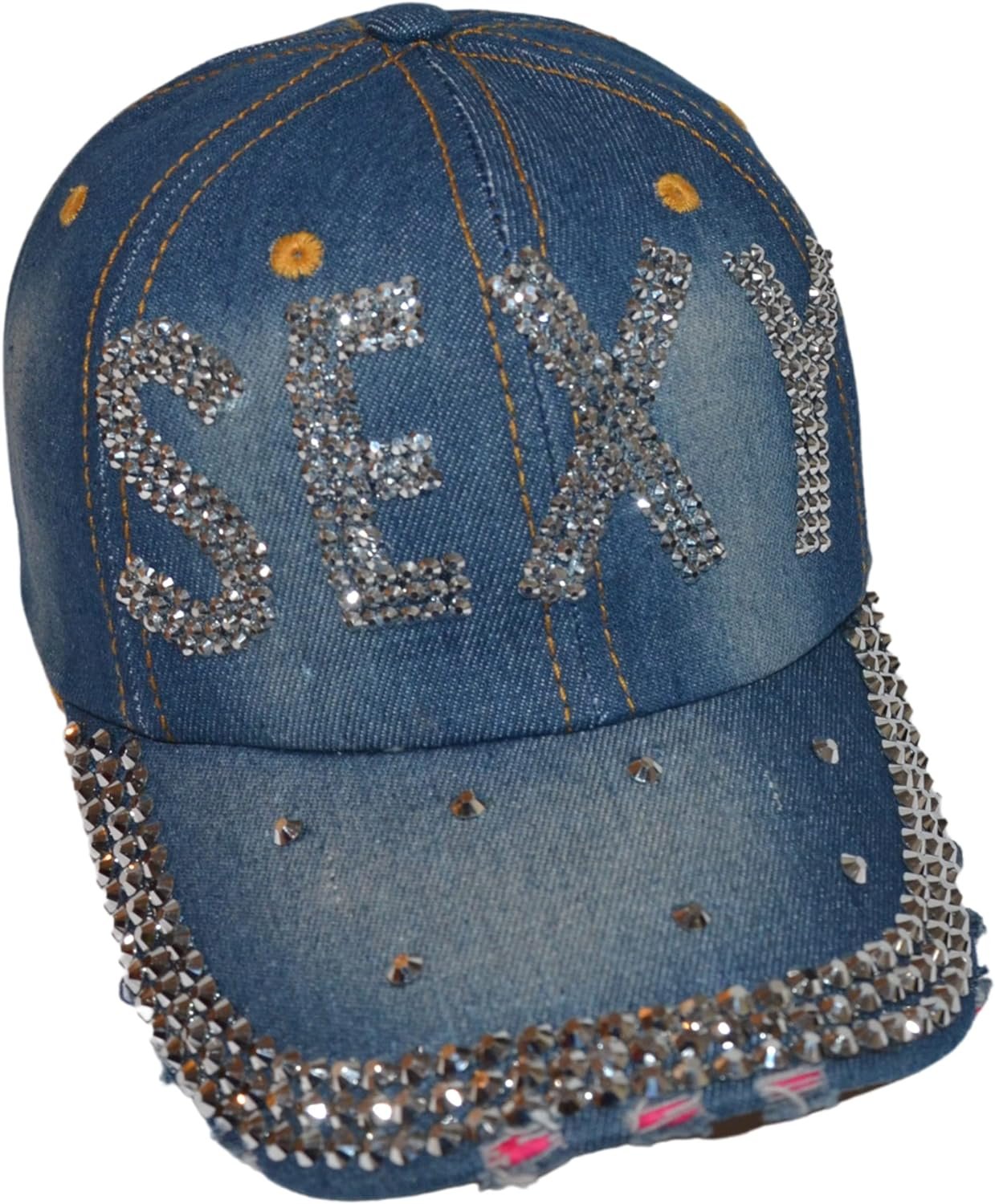 Popfizzy Women’s Sexy, Bling Blue Denim Adult Baseball Hat