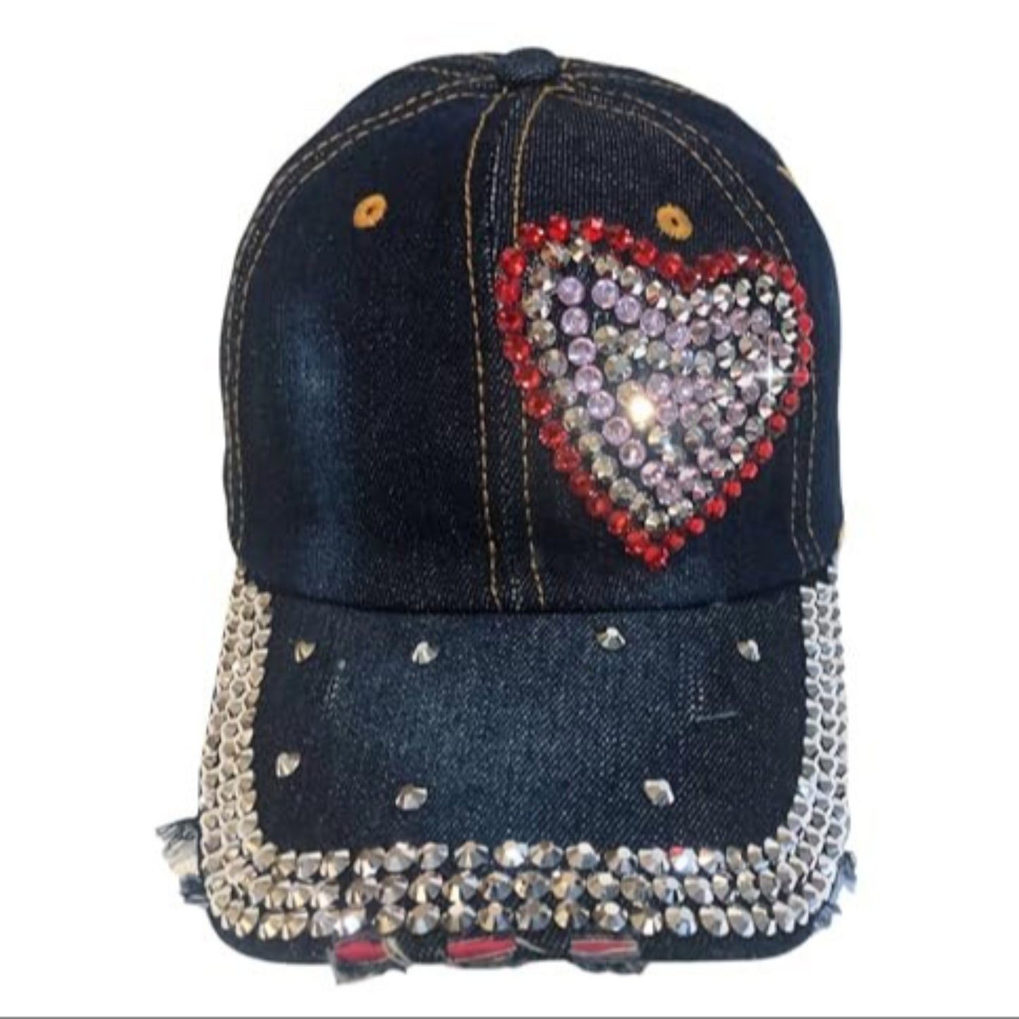 Popfizzy Heart Rhinestone Hat for Women, Trendy Bling Hats, Heart Accessories, Bedazzled Baseball Cap, Bling Gifts for Women