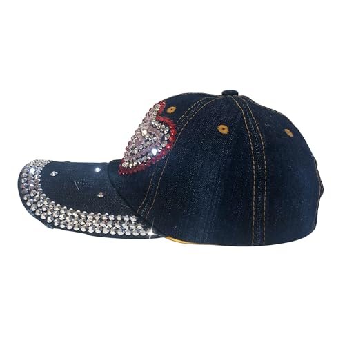 Popfizzy Heart Rhinestone Hat for Women, Trendy Bling Hats, Heart Accessories, Bedazzled Baseball Cap, Bling Gifts for Women