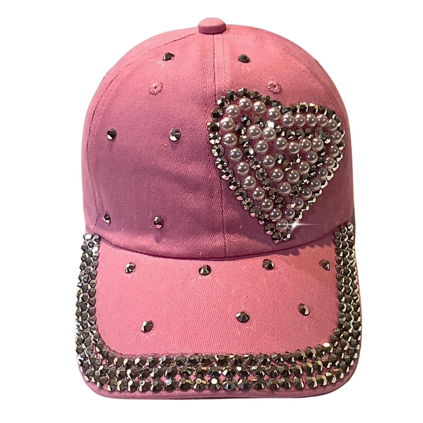 Popfizzy Pearl Heart Hat with Rhinestones for Women, Bling Heart Accessories, Bedazzled Baseball Cap, Bling Gifts for Women