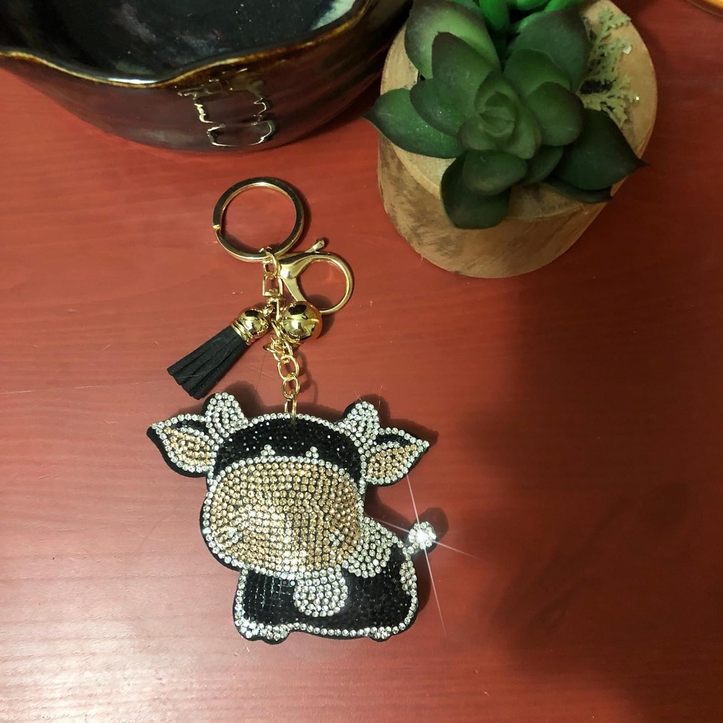 Popfizzy Bling Cow Keychain, Purse Charm, Backpack Charm, Crystal Bag Charms, Rhinestone Key Fob