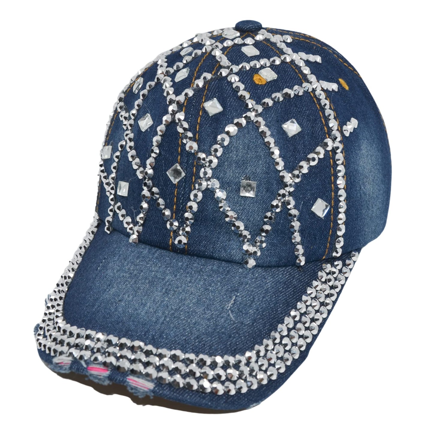 Popfizzy Rhinestone Baseball Cap for Women and Girls, Cute Bedazzled Hats, Shiny Bling Denim and Diamond Hat, Sparkly Gifts