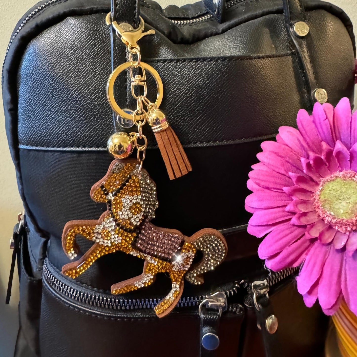 Popfizzy Horse Keychain Accessories for Women and Girls, Rhinestone Backpack Key Chain, Bling Purse Charms, Horse Lover Gifts