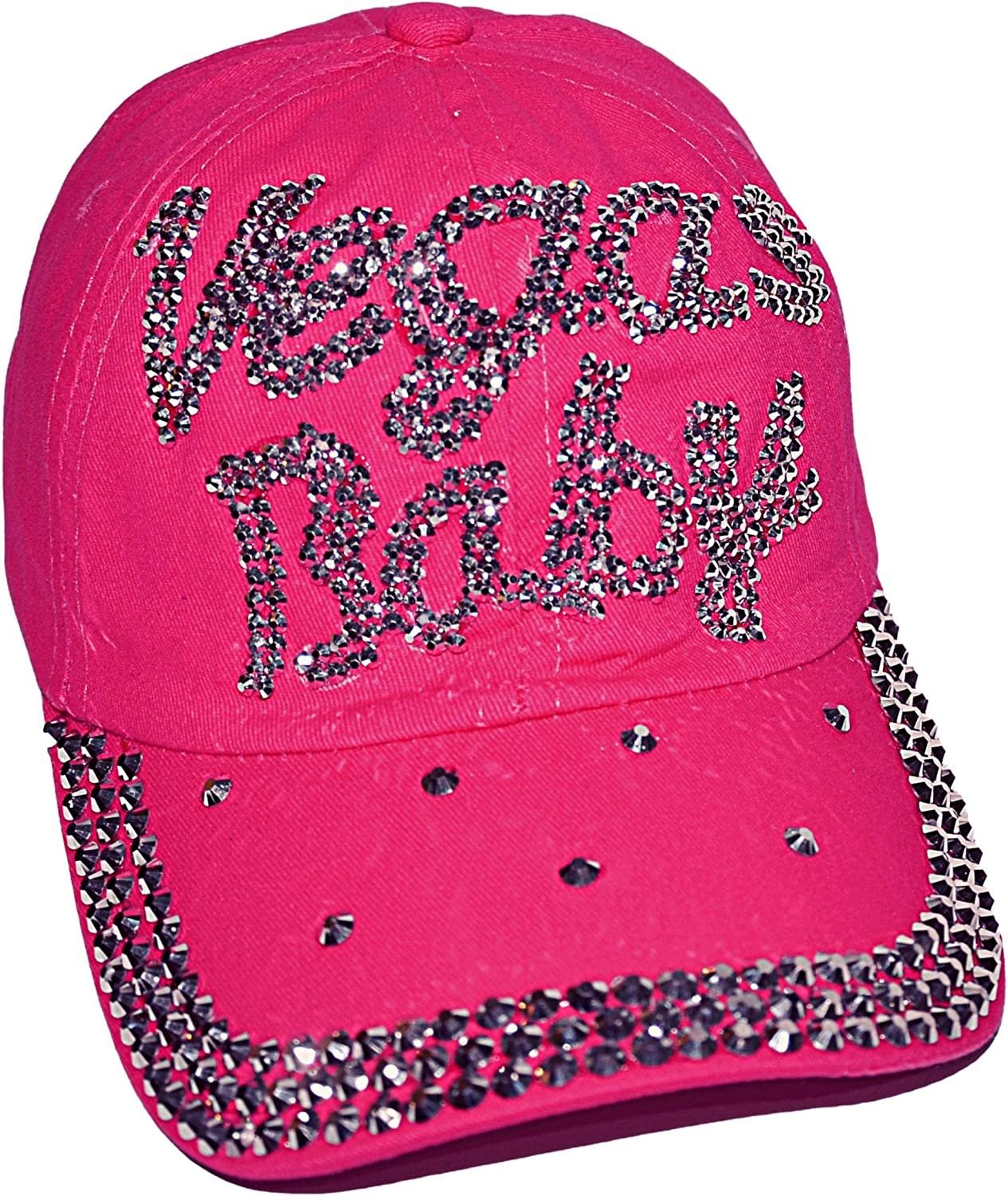 Women's Bling Pink Las Vegas Cap, Bejeweled Rhinestone Baseball Cap, Distressed Pink Hat for Women, Bling Gifts for Women