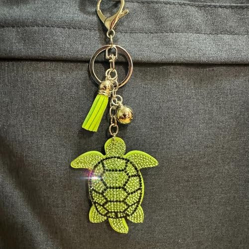 Popfizzy Green Turtle Keychain Accessories for Women and Girls, Rhinestone Animal Backpack Key Chain, Bling Purse Charms