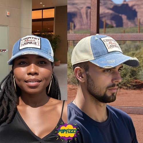 Popfizzy Country Music Junkie Hats for Women and Men, Country Music Gifts for Adults, Funny Trucker Hats, Adult Humor Caps