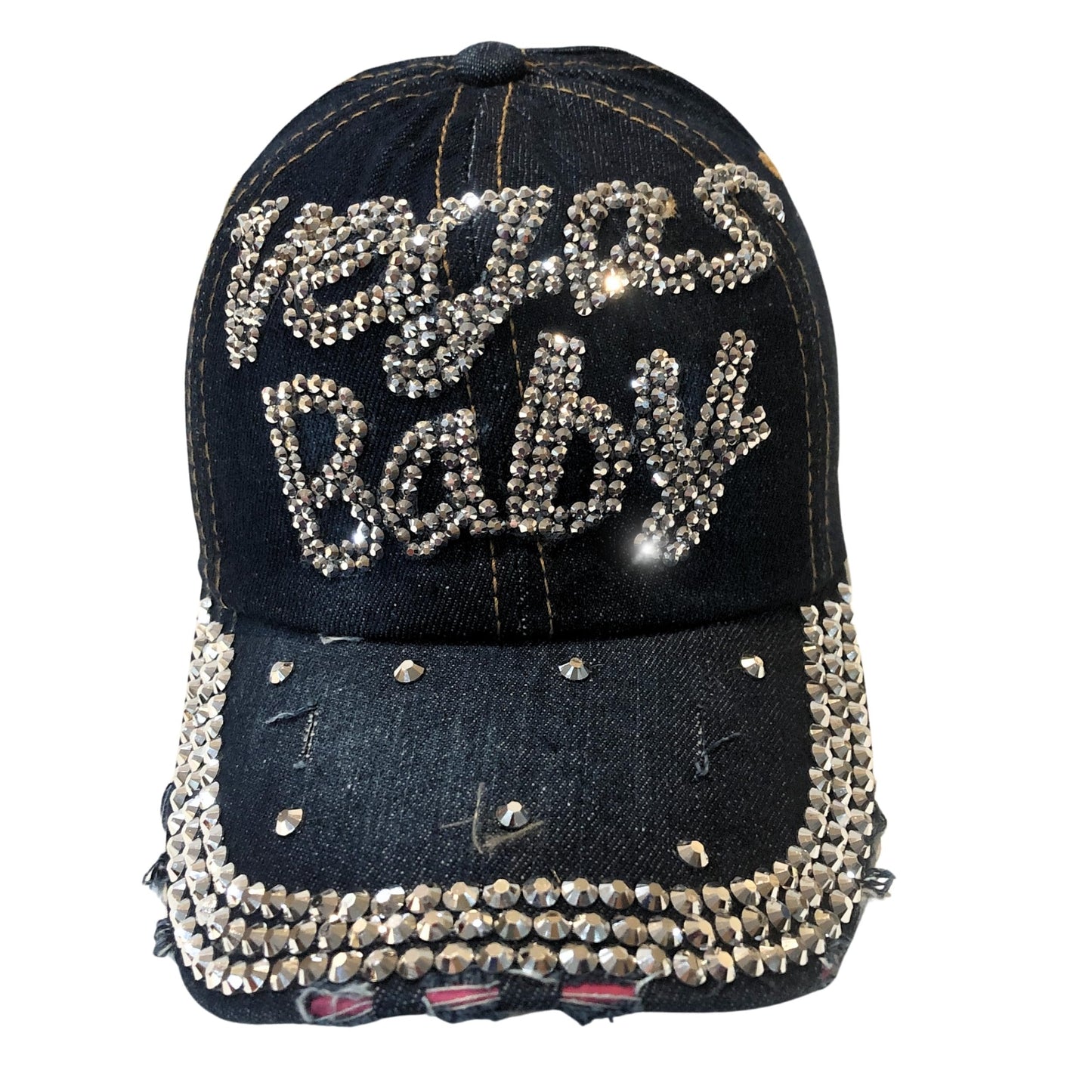 Popfizzy Women's Vegas Baby Hat, Black Baseball Cap with Rhinestones, Las Vegas Souvenir