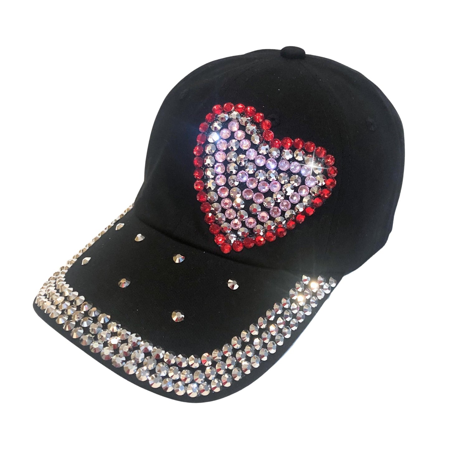 Bedazzled Rhinestone Heart Hat for Women, Black Bling Baseball Cap, Sparkly Gift