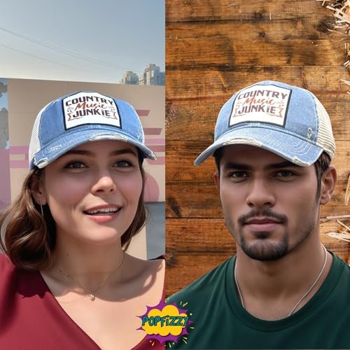 Popfizzy Country Music Junkie Hats for Women and Men, Country Music Gifts for Adults, Funny Trucker Hats, Adult Humor Caps
