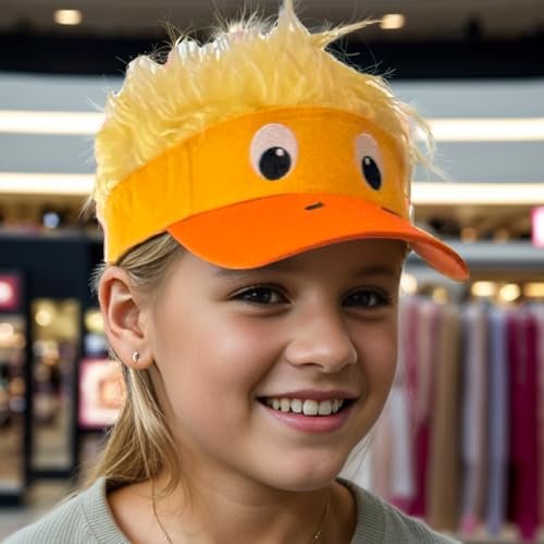 Popfizzy Funny Duck Hat with Hair for Boys and Girls, Wig Hat, Crazy Spiked Hair Cap, Adjustable One Size