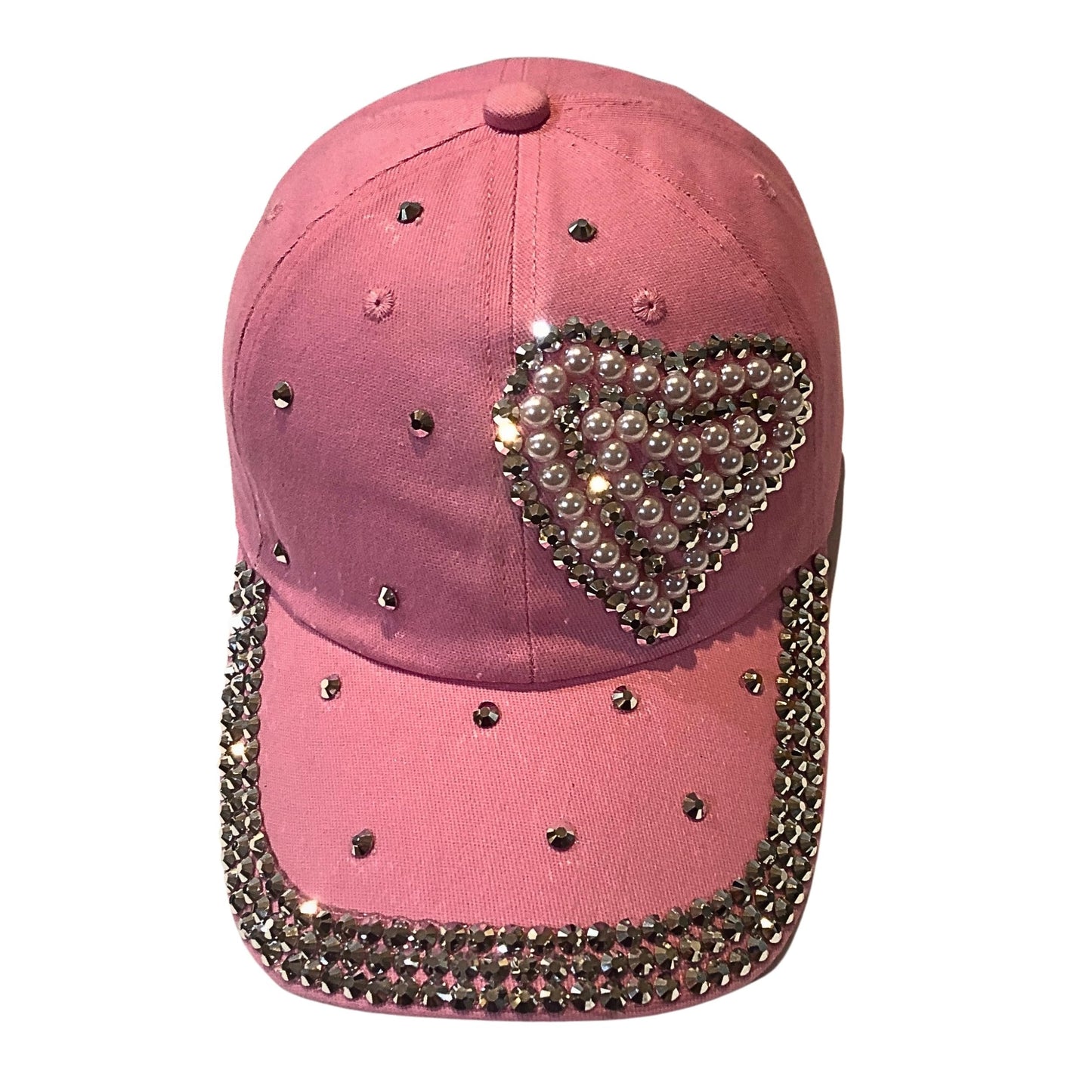 Popfizzy Pearl Heart Hat with Rhinestones for Women, Bling Heart Accessories, Bedazzled Baseball Cap, Bling Gifts for Women