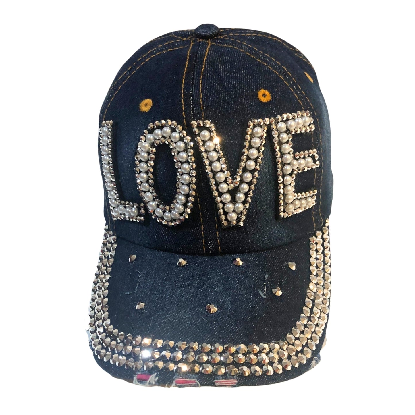 Bling "LOVE" Rhinestone Denim Hat, Bedazzled Baseball Cap for Women