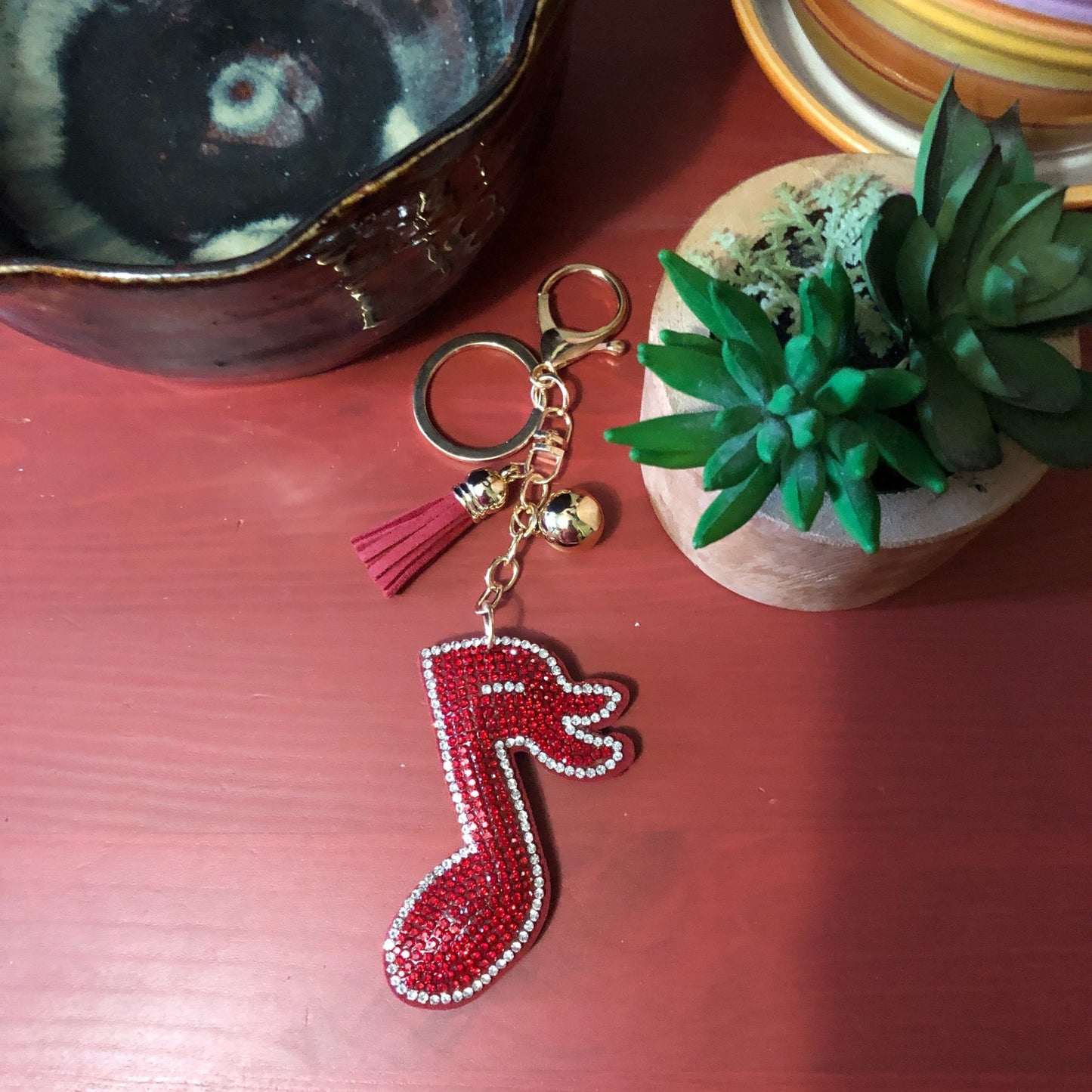 Music Note Keychain for Women and Girls Rhinestone Purse Charms Bling Backpack Accessories, Cute Key Fob Key Chain