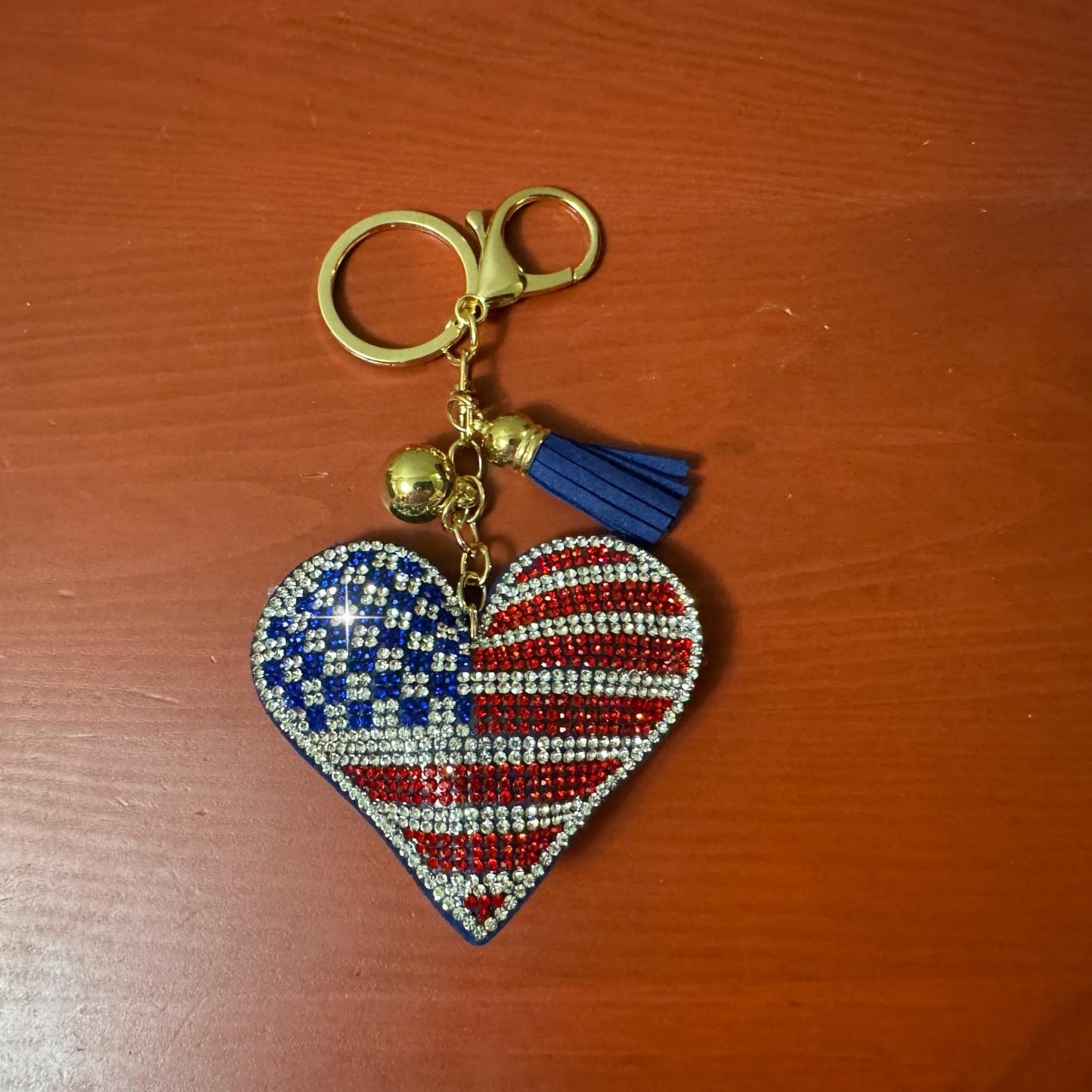 Popfizzy Bling American Flag Keychain for Women and Girls, Purse Charm, Heart Bag Charm, American Flag Gifts, Double Sided