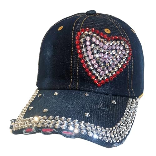 Popfizzy Heart Rhinestone Hat for Women, Trendy Bling Hats, Heart Accessories, Bedazzled Baseball Cap, Bling Gifts for Women