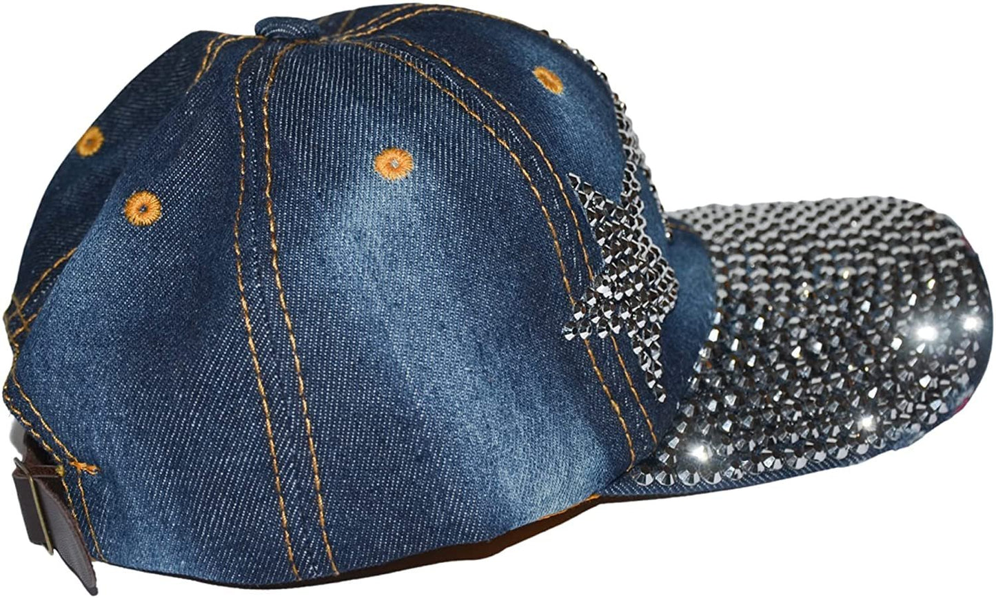Star Hat for Girls and Women Rhinestone Hat, Bedazzled Baseball Caps, Distressed Hat, Fancy Denim Bejeweled Hats