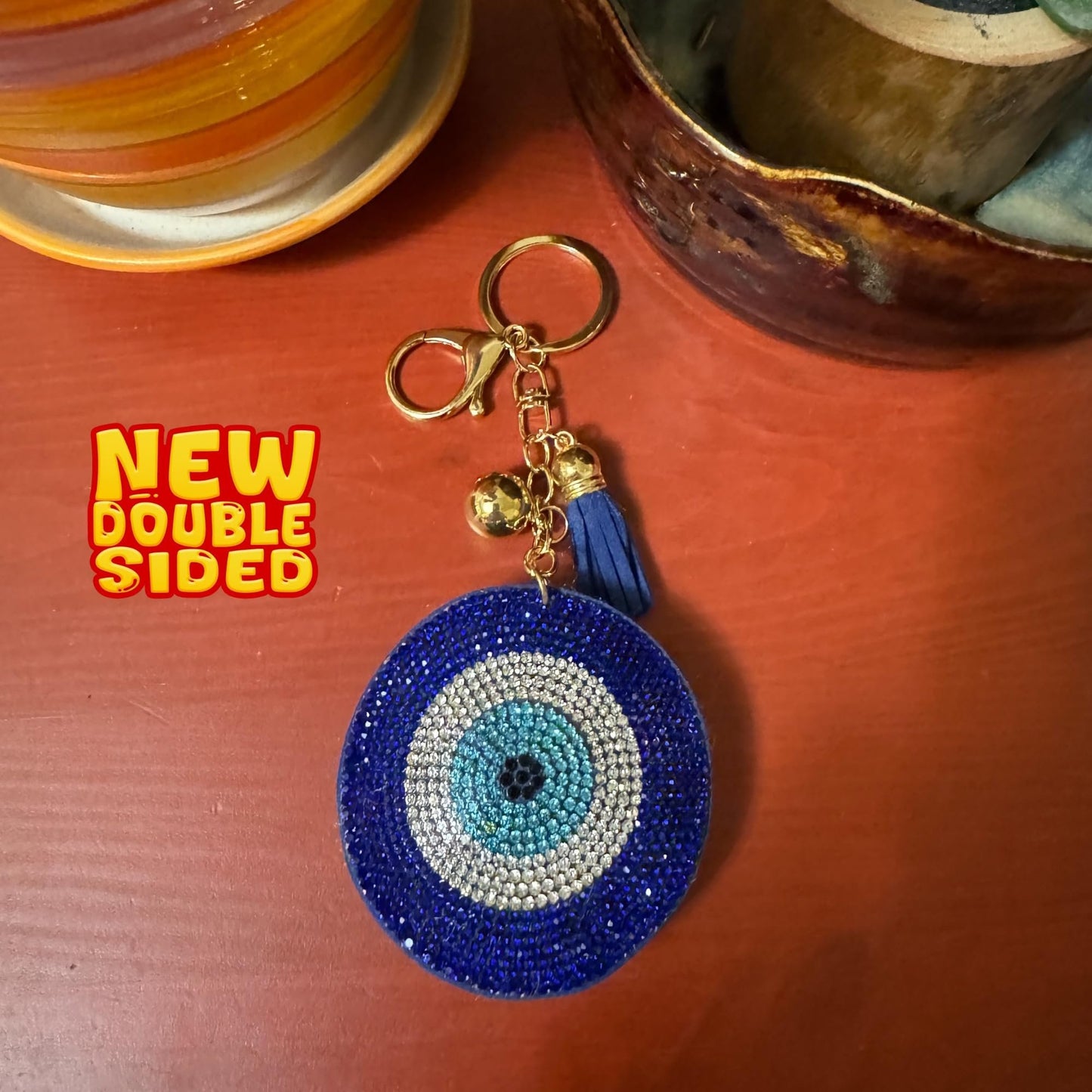 Popfizzy Bling Evil Eye Keychain for Women and Girls, Purse Charm, Rhinestone Bag Charm, Evil Eye Gifts, Double Sided