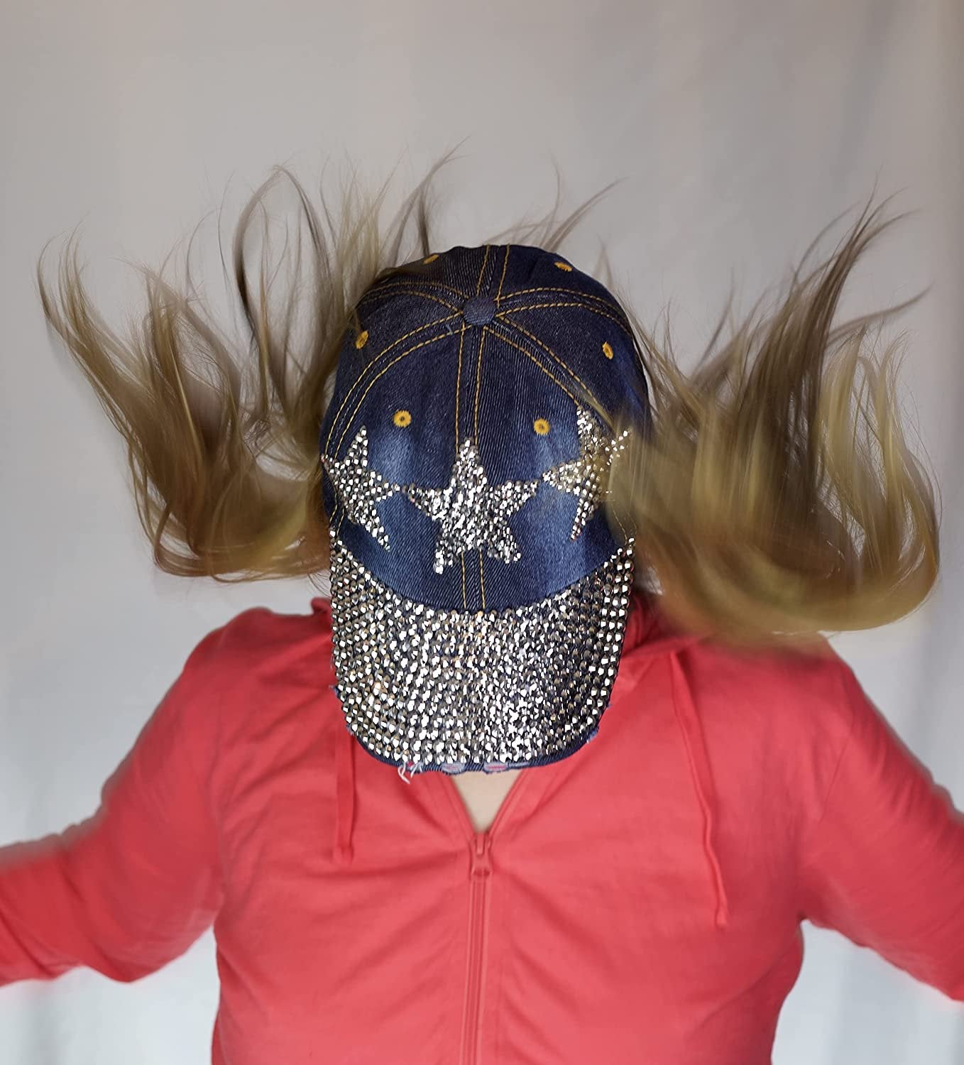 Star Hat for Girls and Women Rhinestone Hat, Bedazzled Baseball Caps, Distressed Hat, Fancy Denim Bejeweled Hats