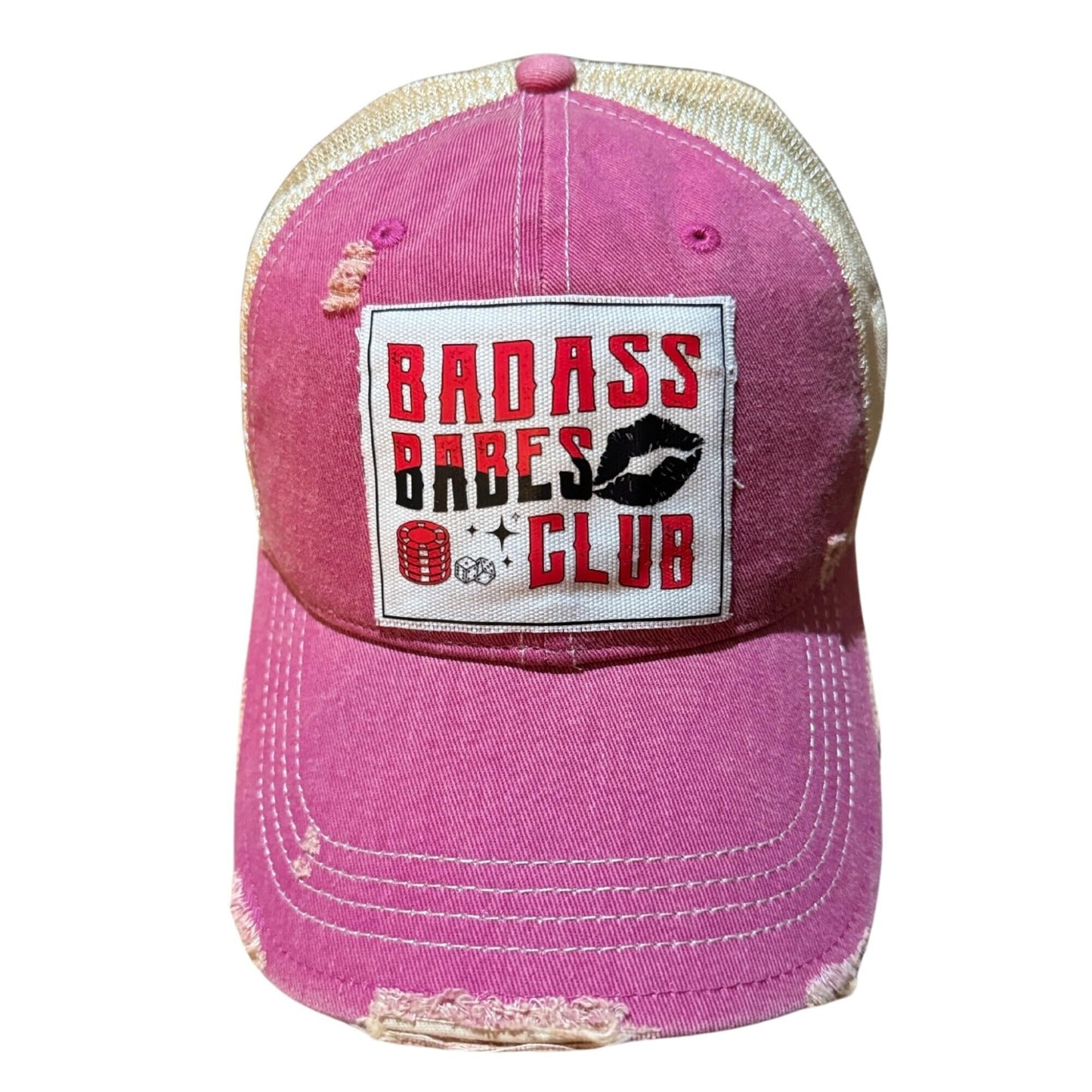 Popfizzy Badass Babes Club Funny Vintage Trucker Hats for Women, Adult Humor Cap, Distressed Baseball Cap (Badass Babes Club)
