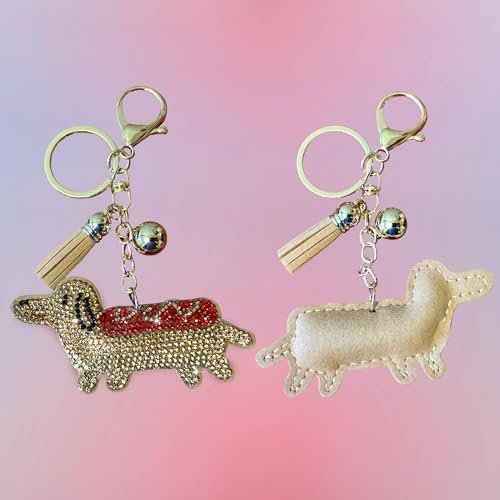 Popfizzy Dachshund Keychain for Women and Girls, Weiner Dog Backpack Key Chain, Bling Purse Charms, Gifts for Dog Lovers