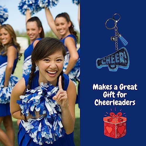 Popfizzy Black and Blue Cheer Keychain for Women and Girls, Cheerleader Bag Charm