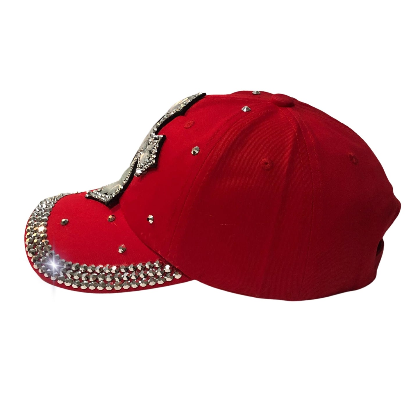 Popfizzy Bedazzled Cross Hat for Women, Rhinestone Hat with Cross on It, Bling Christian Hats, Bling Gifts for Women (Red)