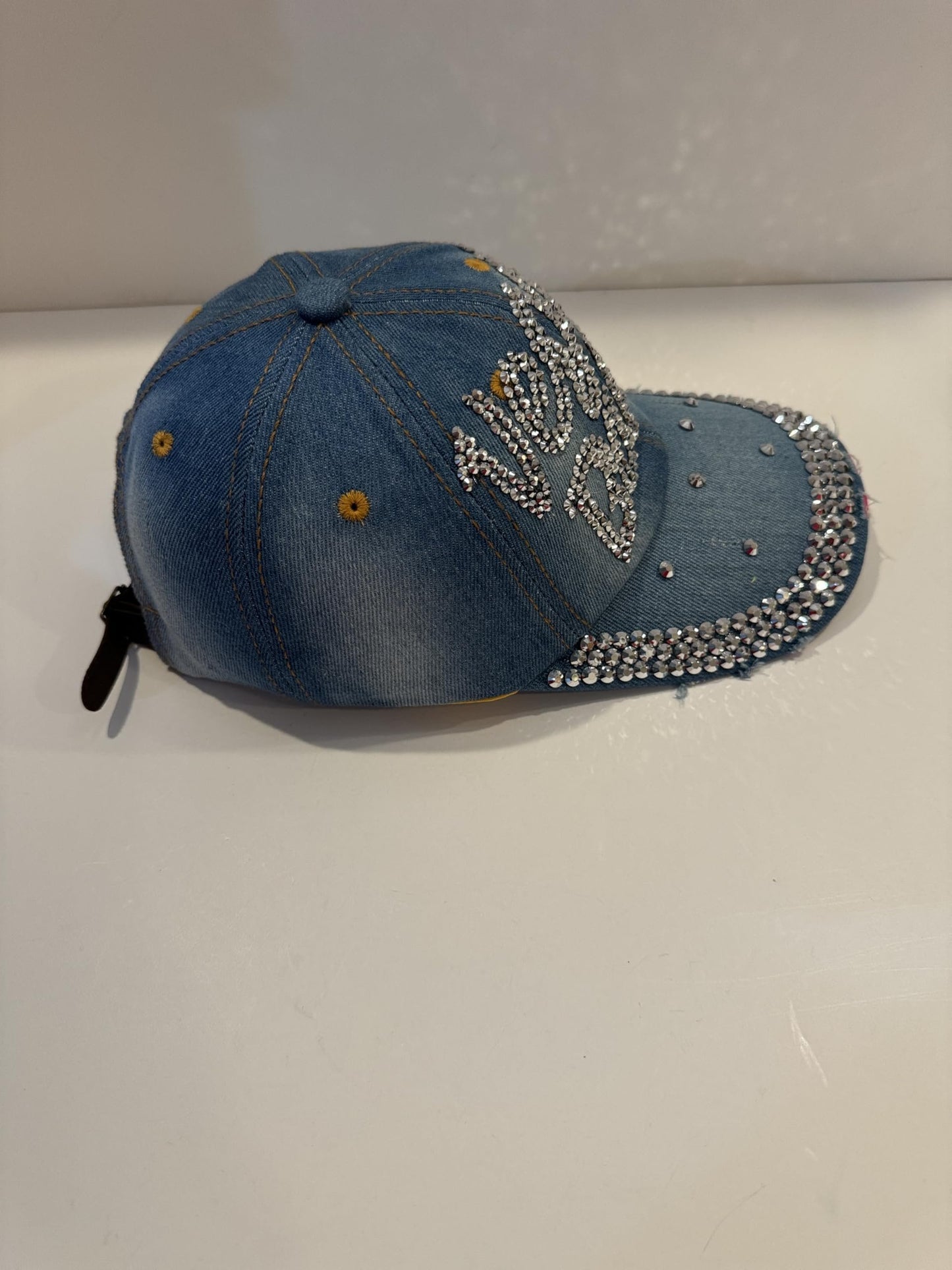 Vegas Baby Rhinestone Trucker Hat - Bling Blue Las Vegas Denim Cap for Women