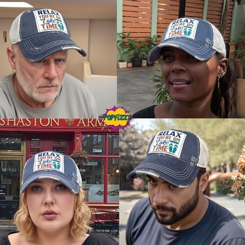 Popfizzy Relax You're on Lake Time Hat, Vintage Trucker Hat, Mesh Back Baseball Cap, Lake Life Gifts for Women and Men (Navy)