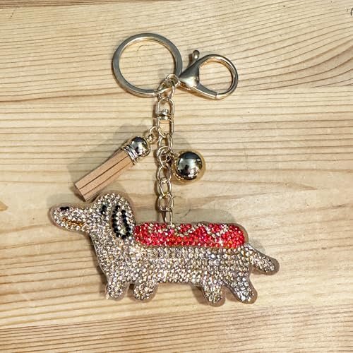Popfizzy Dachshund Keychain for Women and Girls, Weiner Dog Backpack Key Chain, Bling Purse Charms, Gifts for Dog Lovers