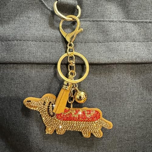 Popfizzy Dachshund Keychain for Women and Girls, Weiner Dog Backpack Key Chain, Bling Purse Charms, Gifts for Dog Lovers