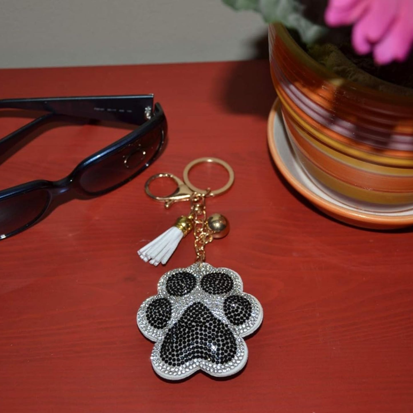 Popfizzy Paw Print Keychain, Bling Purse Charm, Backpack Keychain Key Fob Key Chain Keyring