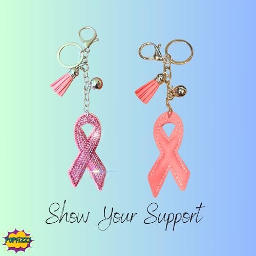 Popfizzy Breast Cancer Keychain, Bling Breast Cancer Gifts for Woman, Pink Ribbon Breast Cancer Awareness Accessories