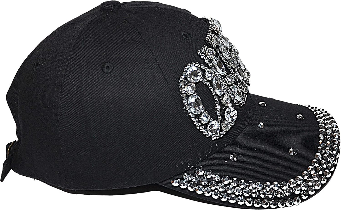 Popfizzy Rhinestone Queen Hat for Women, Bling Trucker Hat, Black Sparkle Ball Cap, Queen Baseball Caps