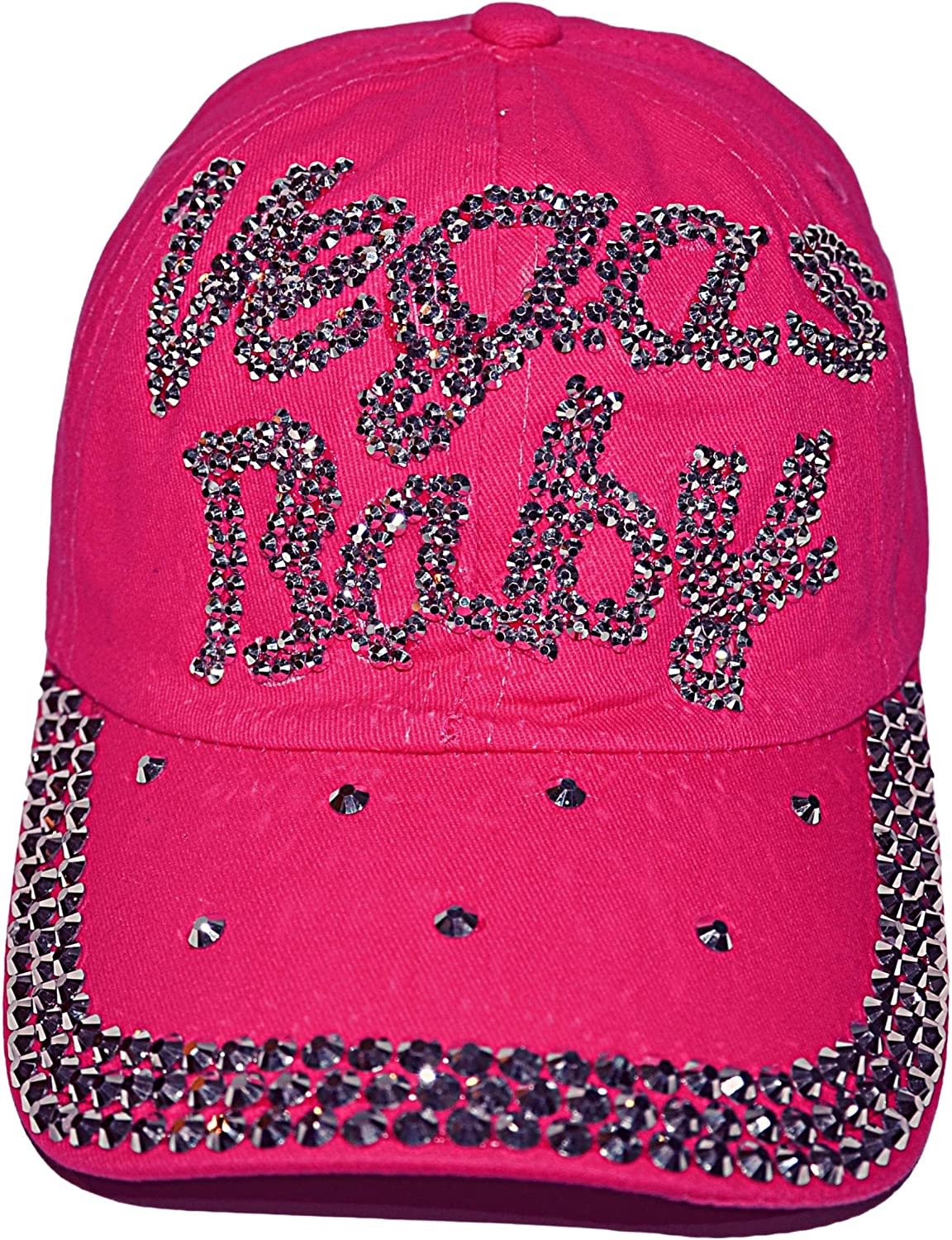 Women's Bling Pink Las Vegas Cap, Bejeweled Rhinestone Baseball Cap, Distressed Pink Hat for Women, Bling Gifts for Women