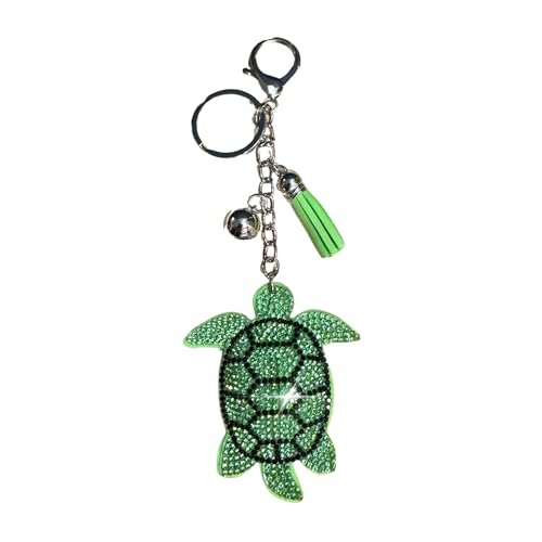 Popfizzy Green Turtle Keychain Accessories for Women and Girls, Rhinestone Animal Backpack Key Chain, Bling Purse Charms