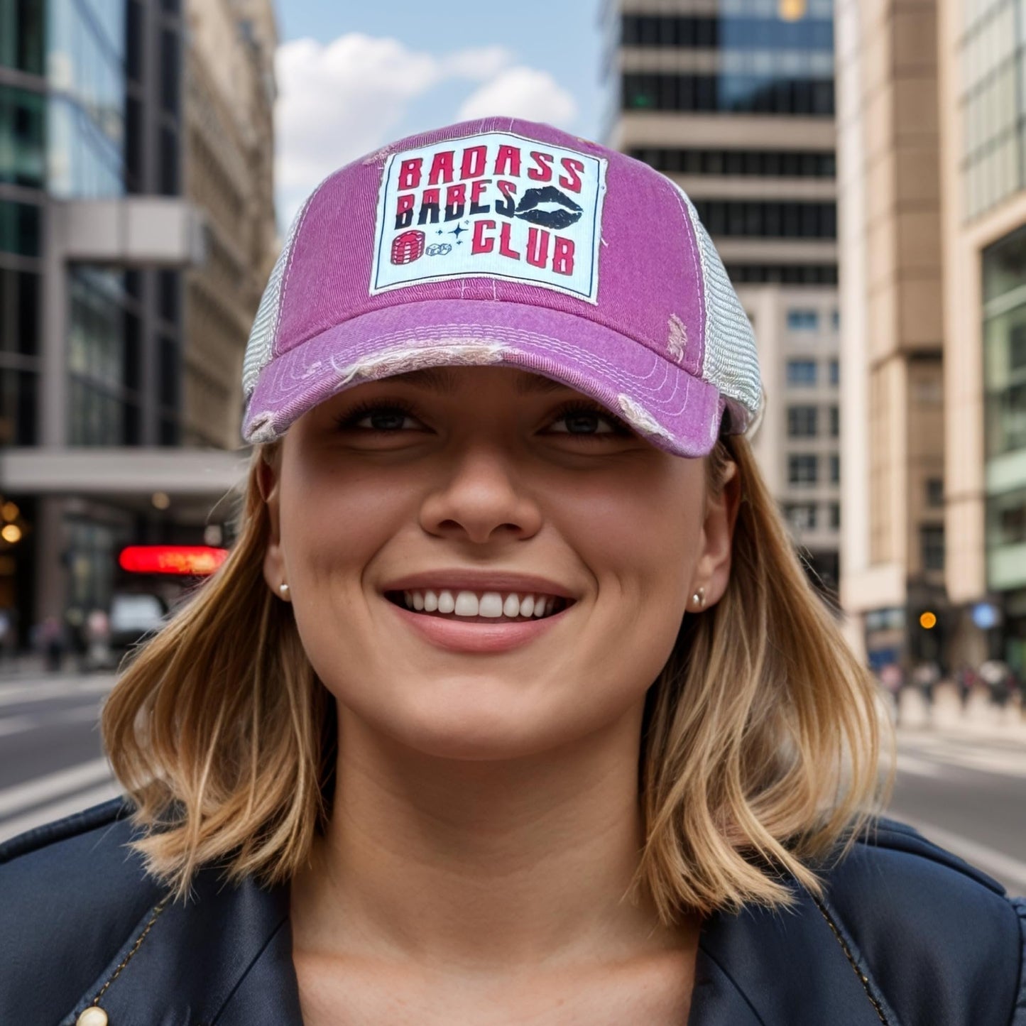 Popfizzy Badass Babes Club Funny Vintage Trucker Hats for Women, Adult Humor Cap, Distressed Baseball Cap (Badass Babes Club)