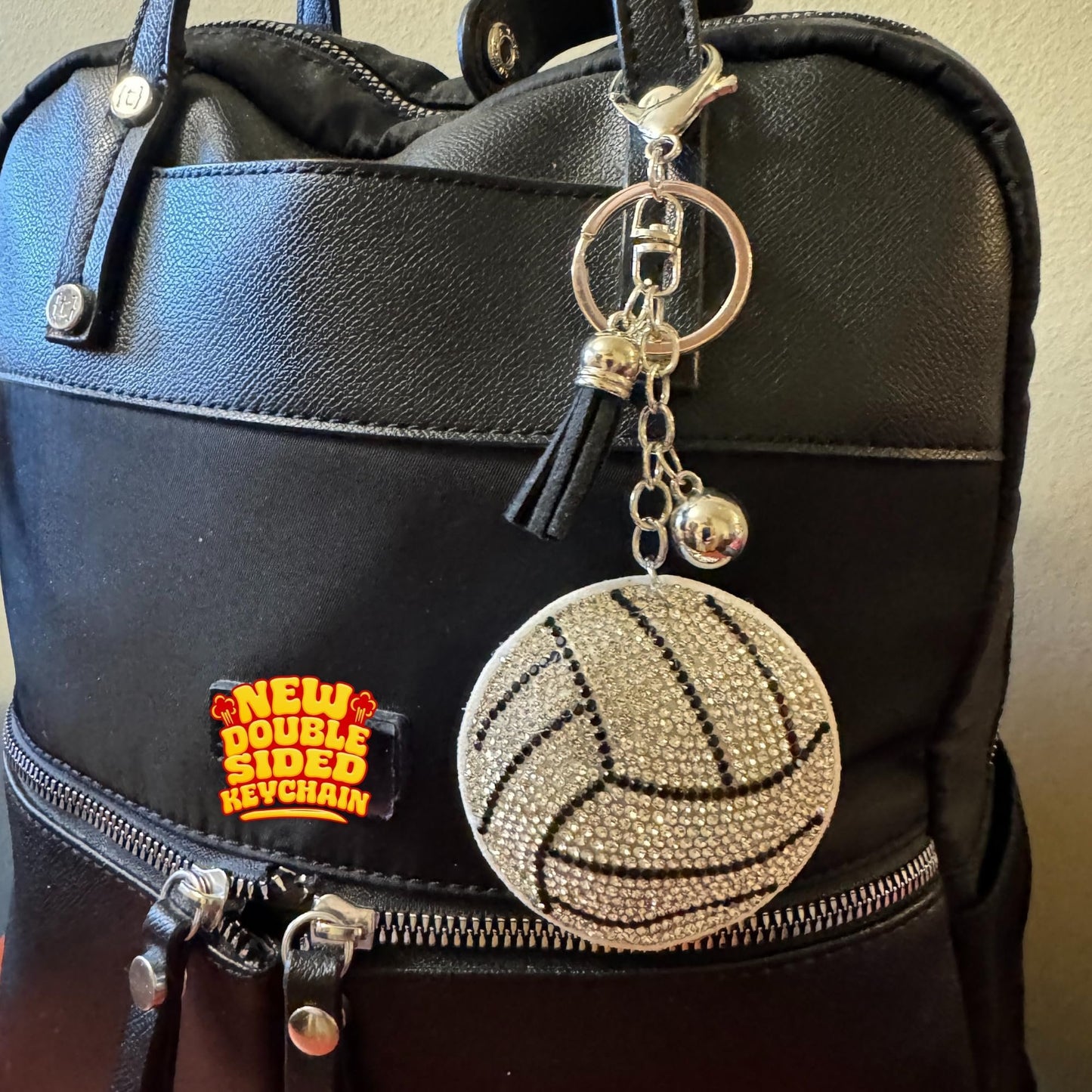 Popfizzy Bling Volleyball Keychain for Women and Girls, Purse Charm, Rhinestone Bag Charm, Volleyball Gifts, Double Sided