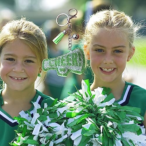 Popfizzy Green Cheer Keychain for Girls and Women, Rhinestone Cheer Bag Charm, Cheerleader Gifts, Cheer Backpack Keyring