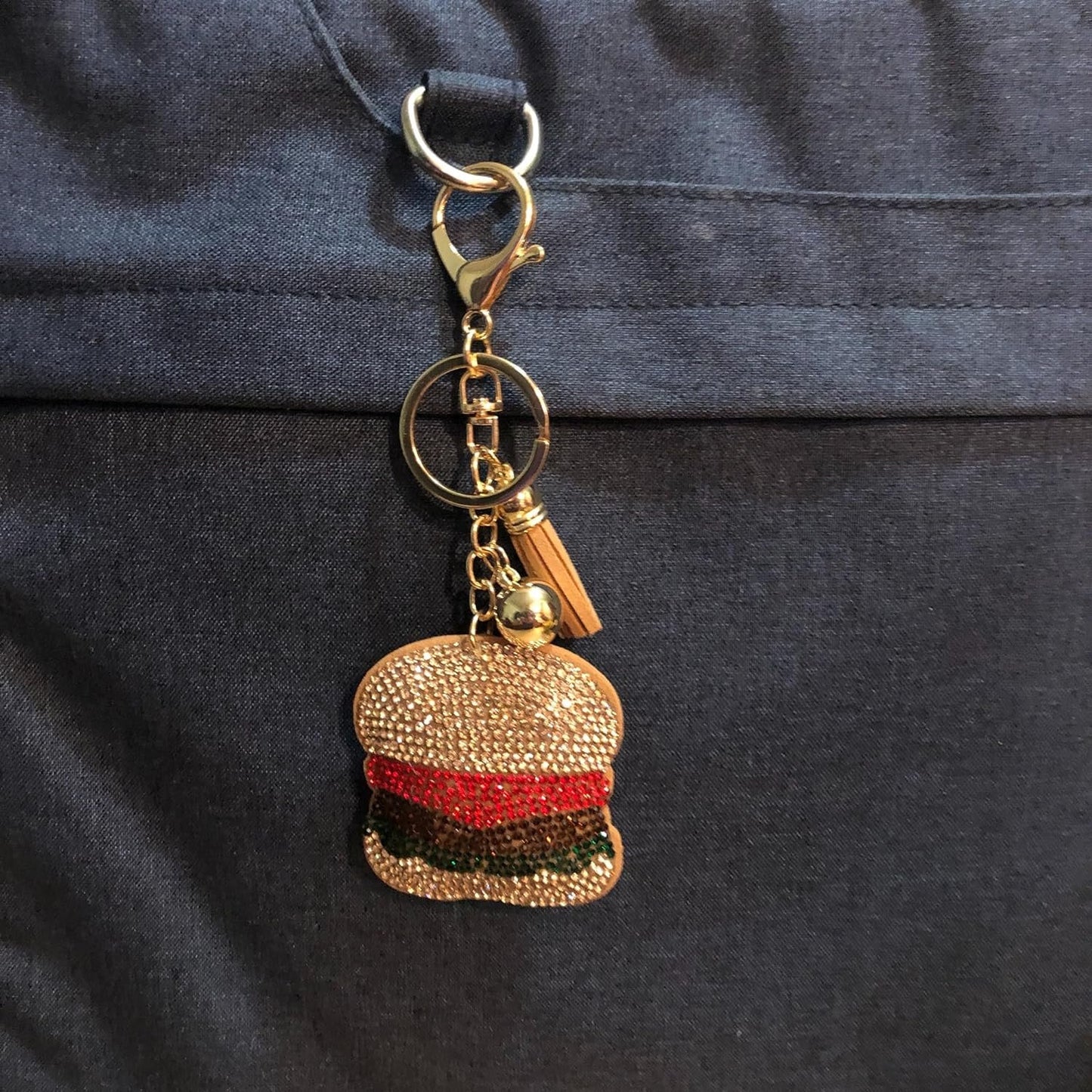 Popfizzy Bling Hamburger Keychain, Purse Charm, Backpack Charm, Crystal Bag Charms, Rhinestone Key Fob