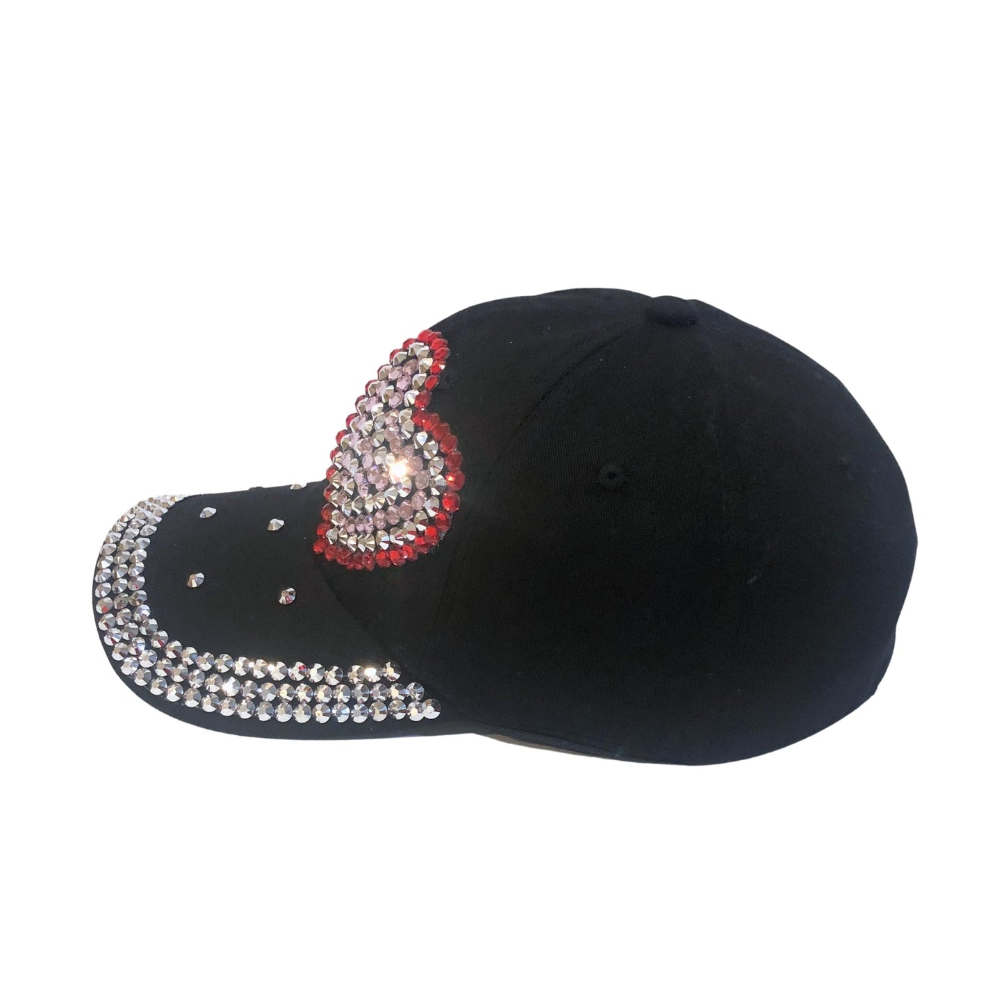 Bedazzled Rhinestone Heart Hat for Women, Black Bling Baseball Cap, Sparkly Gift
