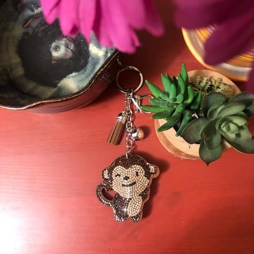Popfizzy Brown Monkey Keychain Accessories, Animal Backpack Key Chain, Rhinestone Purse Charms for Handbags, Monkey Gifts