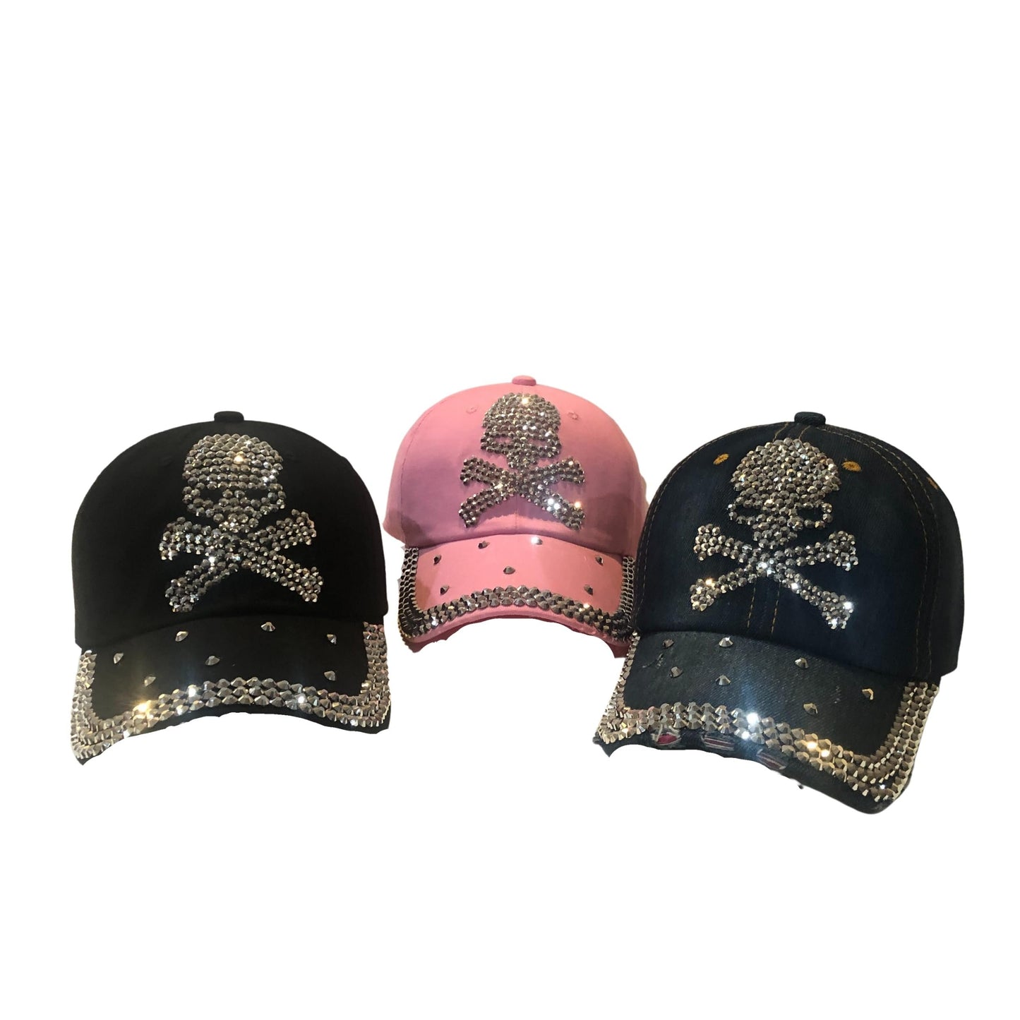 Popfizzy Skull Hat for Women, Bling Skeleton Hats, Rhinestone Skull Baseball Cap, Skull Caps for Women, Pirate Hat for Women