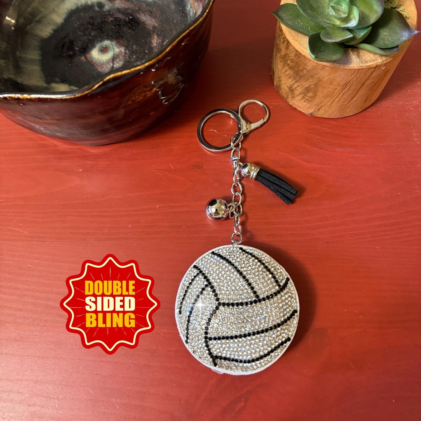 Popfizzy Bling Volleyball Keychain for Women and Girls, Purse Charm, Rhinestone Bag Charm, Volleyball Gifts, Double Sided