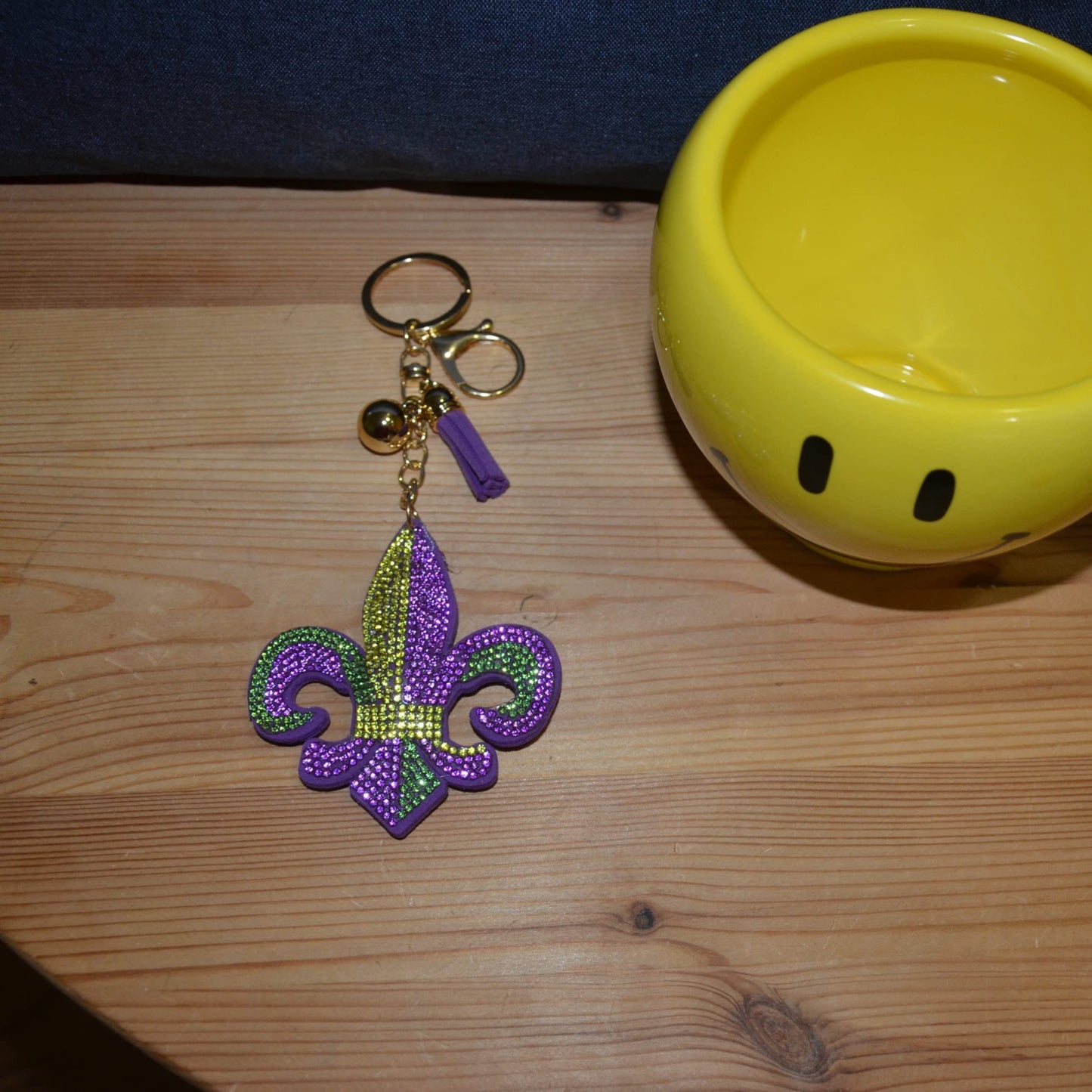 Popfizzy Mardi Gras Fleur De Lis Keychain, Bling Backpack Key Chain, Rhinestone Purse Charms, Crystal Key Fob
