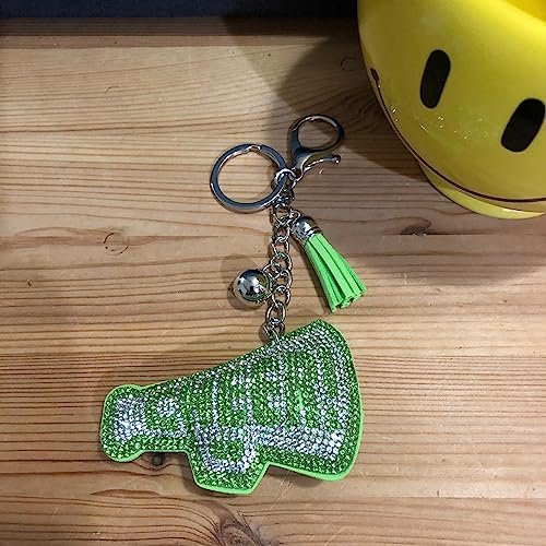 Popfizzy Green Cheer Keychain for Girls and Women, Rhinestone Cheer Bag Charm, Cheerleader Gifts, Cheer Backpack Keyring