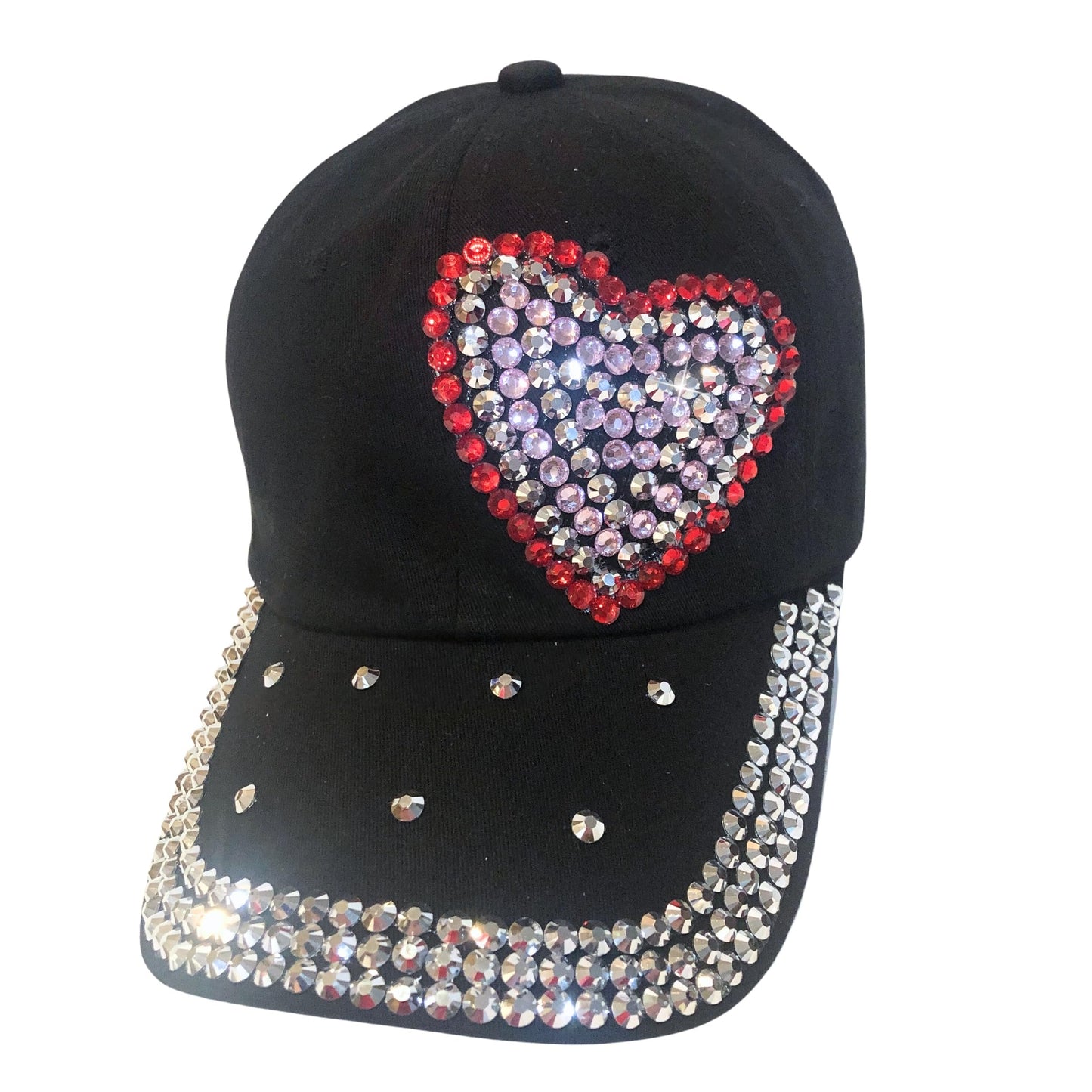 Bedazzled Rhinestone Heart Hat for Women, Black Bling Baseball Cap, Sparkly Gift