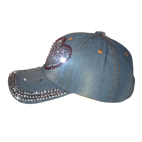 Popfizzy Heart Hat with Rhinestones for Women, Bling Heart Accessories, Bedazzled Baseball Cap, Trendy Bling Gifts for Women