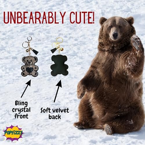 Popfizzy Rhinestone Brown Teddy Bear Keychain for Women, Sparkly Bear Purse Charm, Bling Bear Gifts for Bear Lovers