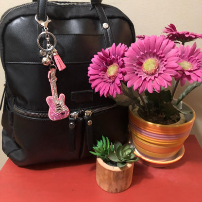 Popfizzy Rhinestone Pink Guitar Keychain for Women, Purse Charm, Bag Charm, Gift for Music Fans